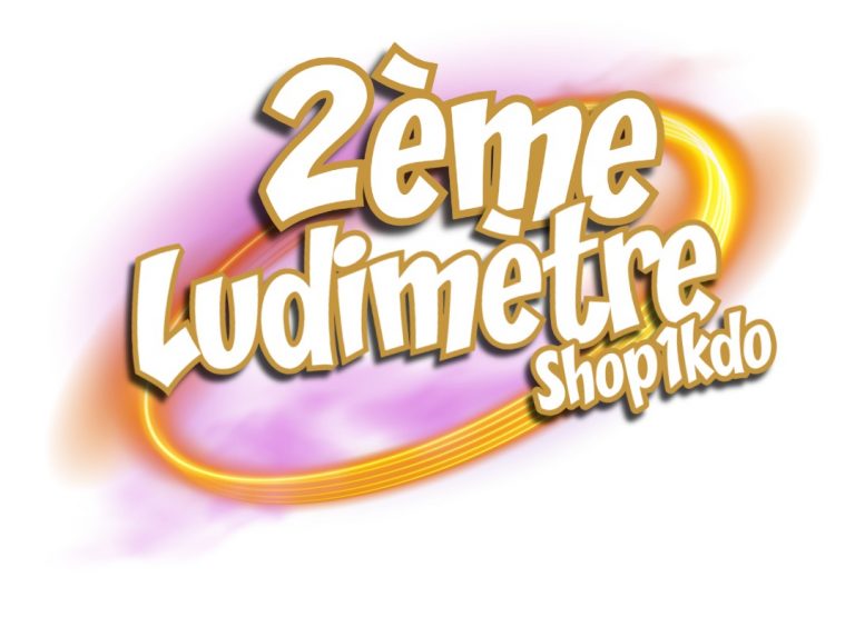 Logo « 2ème Ludimètre Shop1kdo », bandeau texte doré sur fond violet et orange