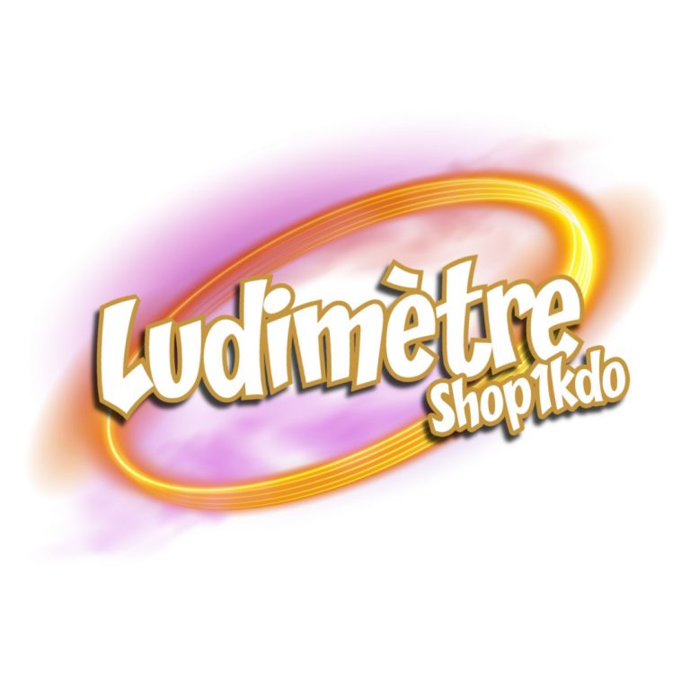 Logo « Ludimètre Shop1kdo », anneau doré et texte blanc cerné d'or
