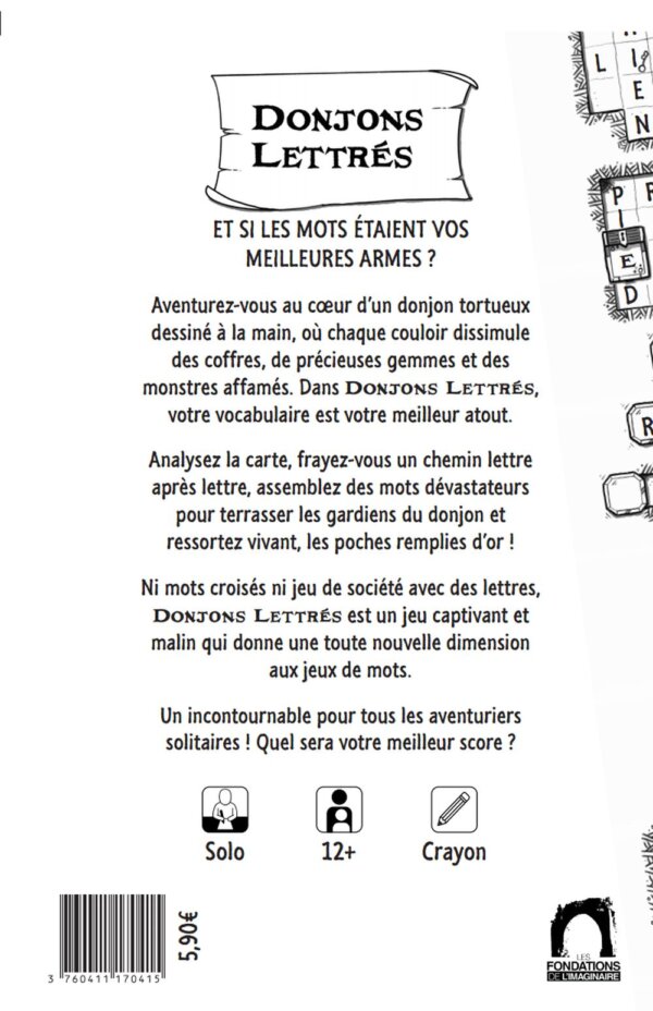 Dos de Couverture Jeu de rôle Solo Dungeon Crawler Donjons Lettrés