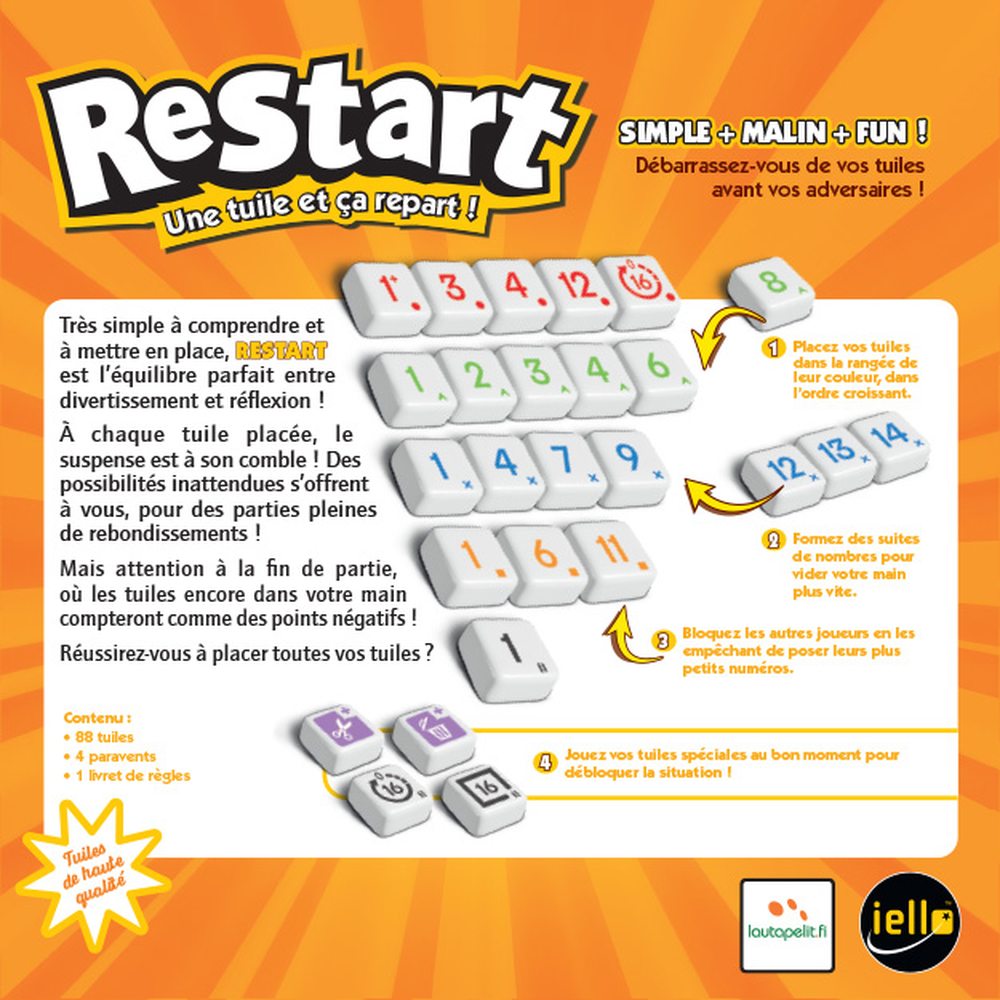 Dos de Boîte Jeu de Société Placement de Tuiles Restart
