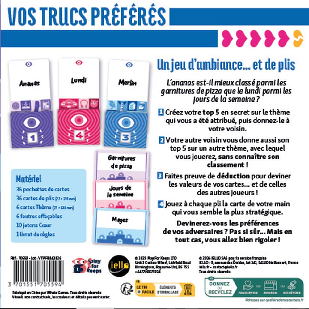 Dos de Boîte Jeu de Société d'Ambiance Vos Trucs Préférés