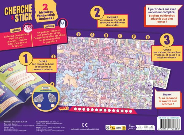 Dos de Boîte Jeu de Société Enfant Cherche & Stick : Fermes et Rêves