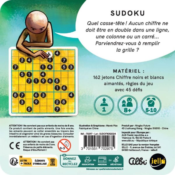 Dos de Boîte Jeu de Société Réflexion Magnétique : Sudoku