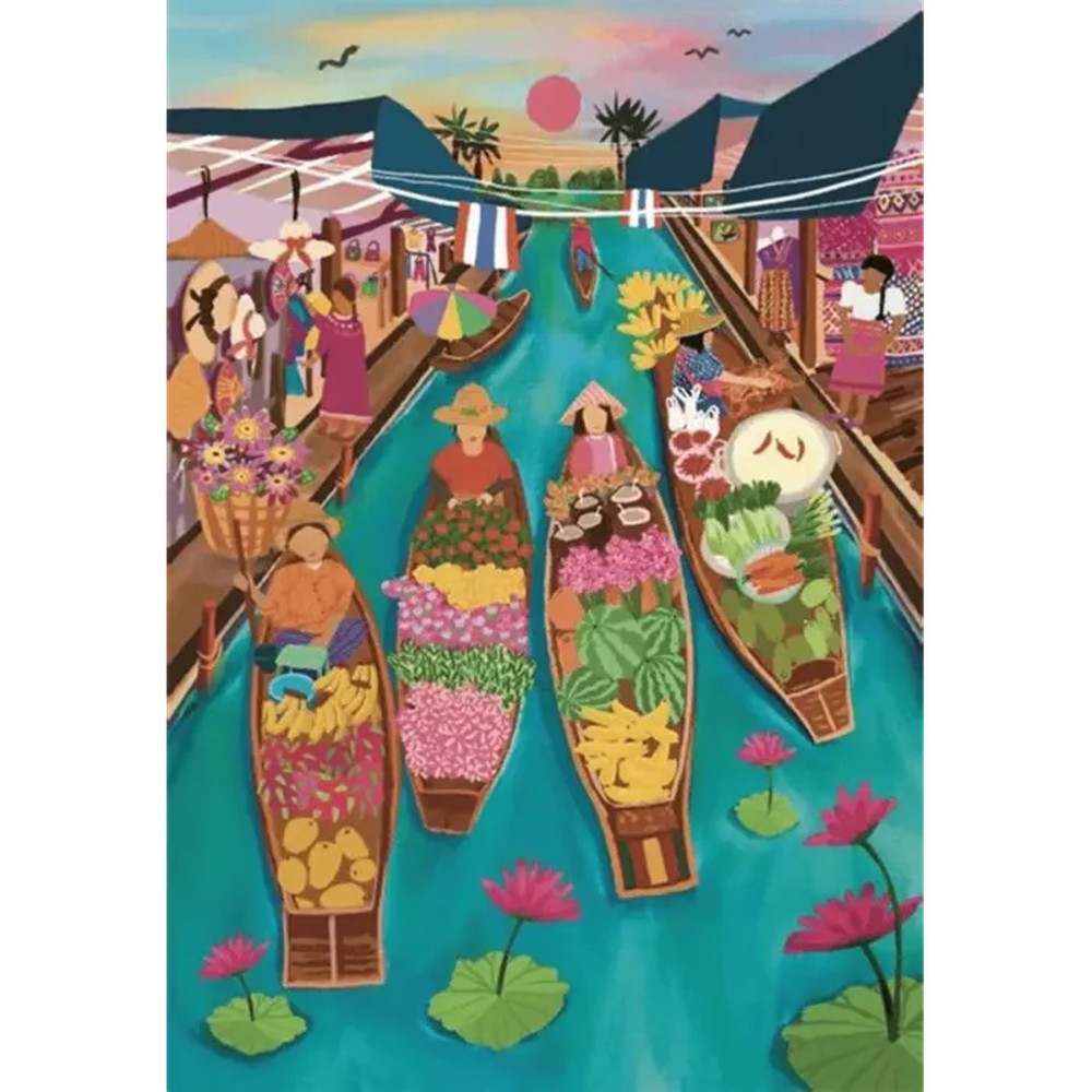 Puzzle Assemblé Marché Flottant en Thaïlande 1000 pcs